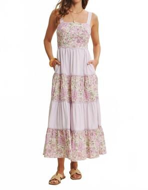 NEW IN FEBRUARY dreamy ideal florals and stripes tiered midi dress in lavender